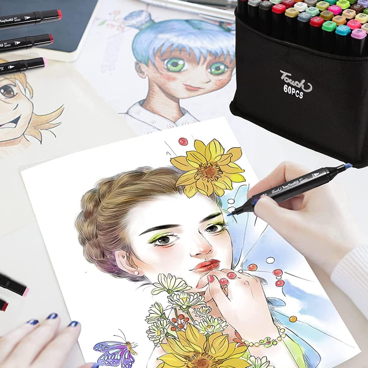 HASTHIP 60 Colors Alcohol Markers Pens,Dual Tip Twin Marker Pens Acrylic Marker Pens,Anime&Manga Colouring Pens With Carrying Case For Painting Sketching Calligraphy Drawing Graffiti Design,Black HASTHIP 60 Colors Alcohol Markers Pens,Dual Tip Twin Marker Pens Acrylic Marker Pens,Anime&Manga Colouring Pens With Carrying Case For Painting Sketching Calligraphy Drawing Graffiti Design,Black